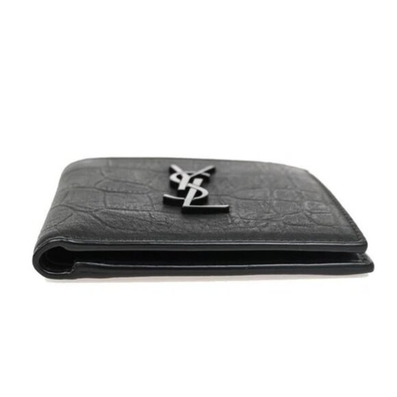 SAINT LAURENT YSL Logo Bifold Compact Wallet Embossing Leather BK Italy 84RL530 - Picture 7 of 13